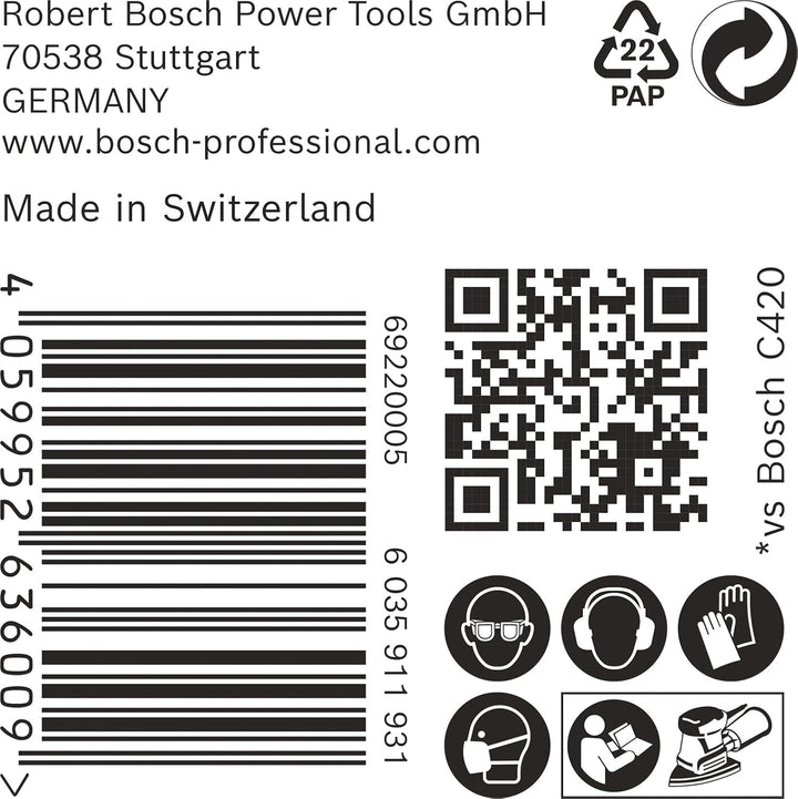 Bosch 50x EXPERT C470 Schleifpapier mit 11 Löchern (für Farbe auf Holz, Hartholz, Ø 102x62 mm, Körnu