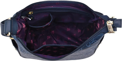 Anuschka Klassische Handbemalte Hobo Tasche aus echtem Leder mit beschlagenen Seitenfächern Tooled B