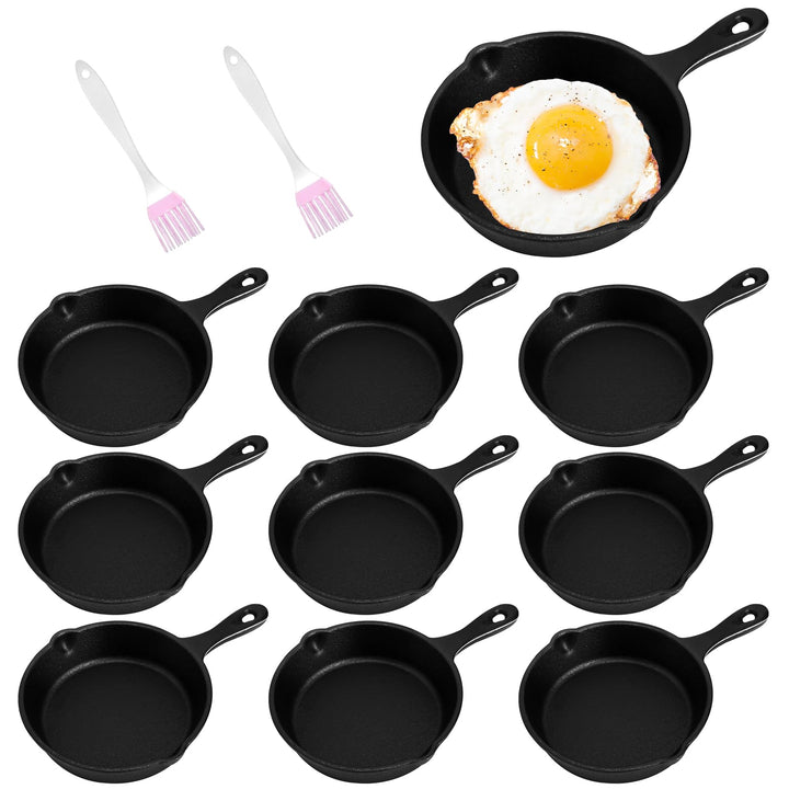 10 Stück Mini Gusseisen Pfanne, 10 cm Kleine Eier Bratpfanne Servierpfännchen mit Griff, Cast Iron P
