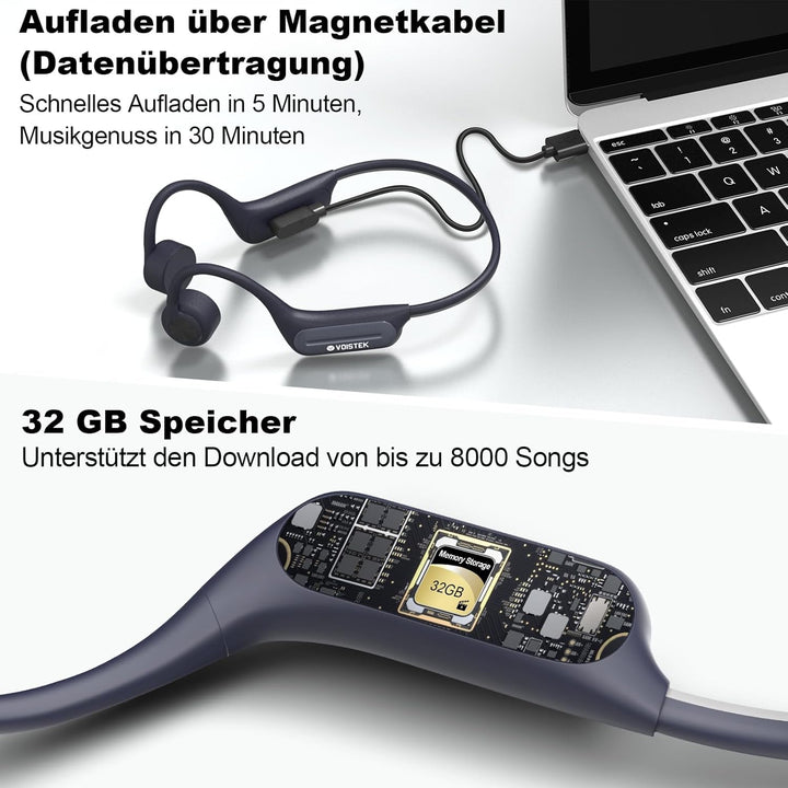 Voistek Knochenschall Kopfhörer,Bluetooth Open Ear Sportkopfhörer Kabellos mit IPX8 Wasserdichtigkei