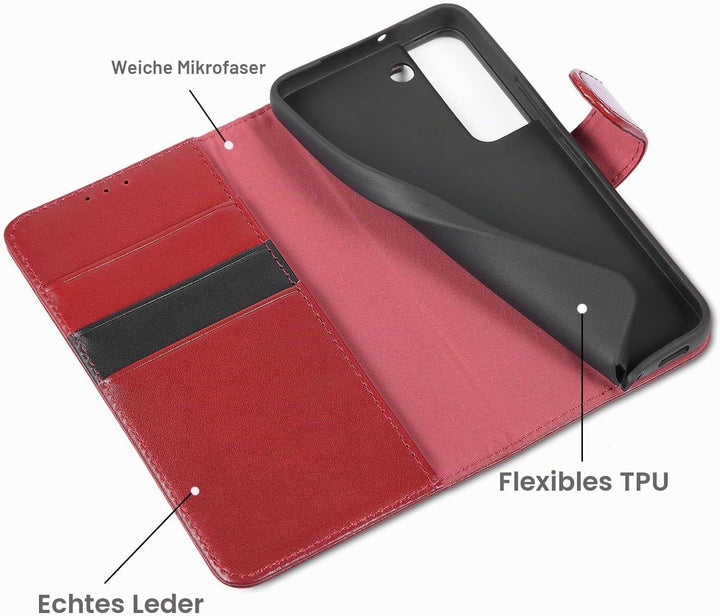 LENSUN Echtleder Hülle für Samsung Galaxy S22, Handyhülle Echt Leder Cover mit [Magnetverschluss] [R