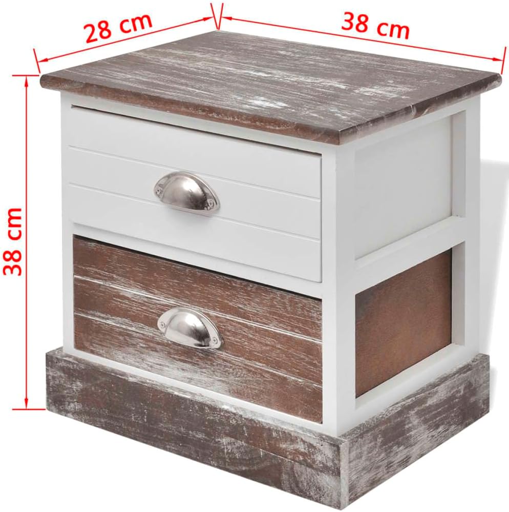 vidaXL 2X Nachttisch Holz Landhaus Schrank Nachtkonsole Telefontisch Kommode, 2