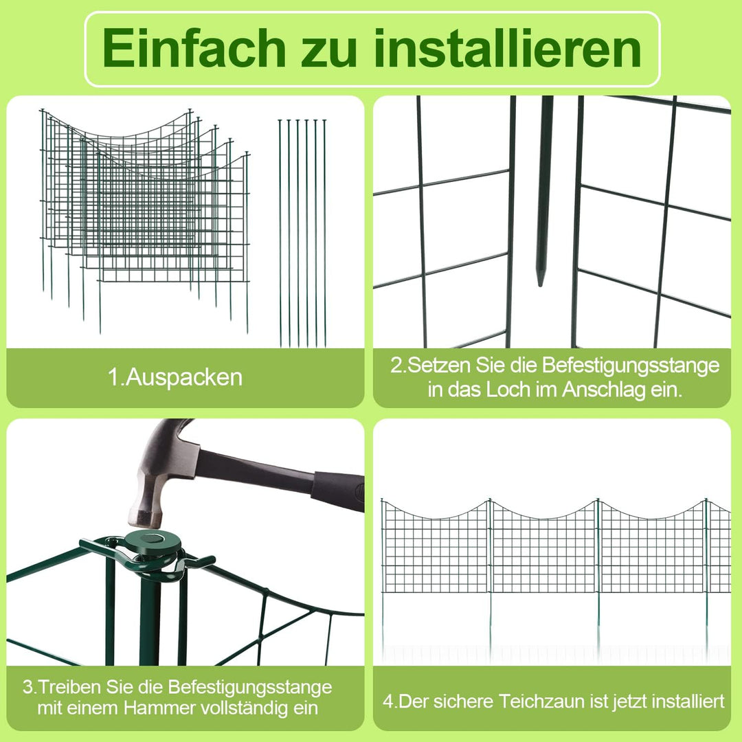 Yakimz Teichzaun Gartenzaun, 11 Stück Set Gitterzaun, Teichzaun Steckzaun Metallzaun - 5 Zaunelement