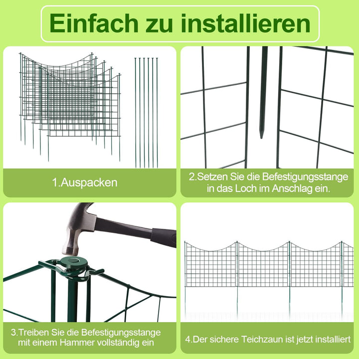 Izrielar Teichzaun Gartenzaun, 11 Stück Set Gitterzaun, Teichzaun Steckzaun Metallzaun - 5 Zauneleme