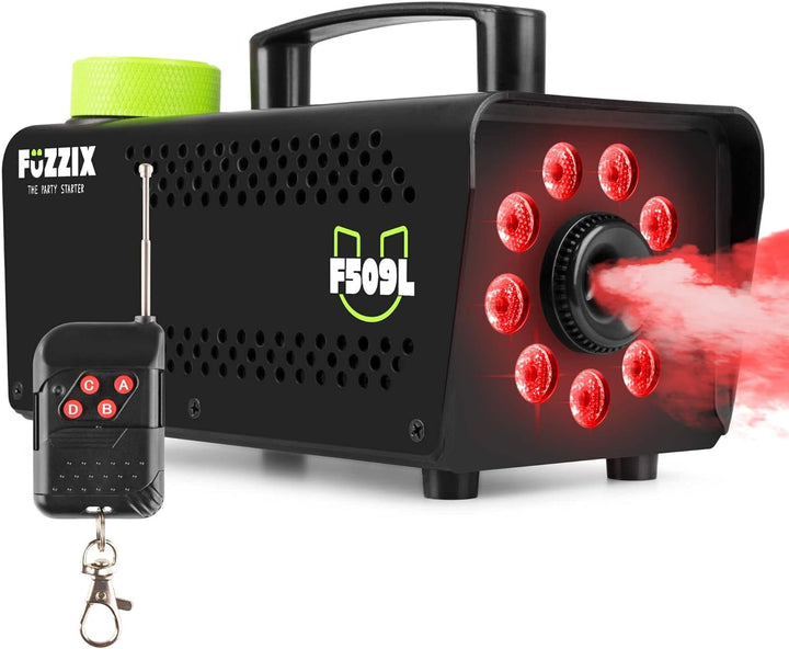 Fuzzix F509L Nebelmaschine Mini mit LED Lichteffekt, Stroboskop, 500 Watt mit Fernbedienung, Rauchma