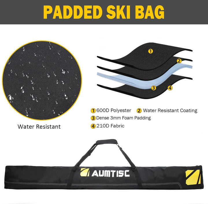 AUMTISC Skitasche Set Skisack &Skischuhtasche Längenverstellbare Bis 200 cm für 1 Paar Ski & Skischu