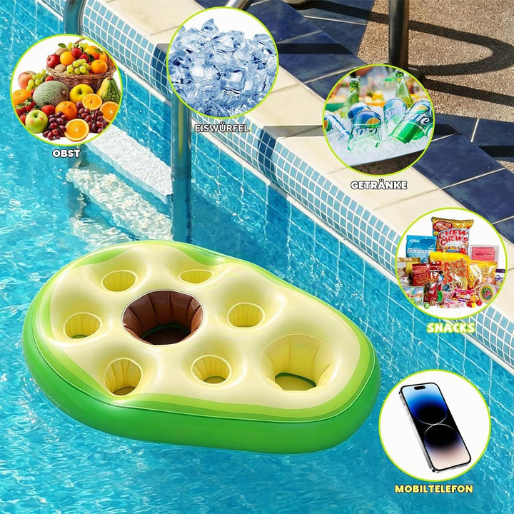Pool Bar Aufblasbarer Getränkehalter, 2 in1 Avocadoform Getränke Snackhalter, 8 Löcher Grosse Kapazi