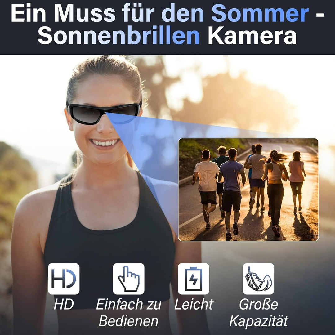 Mini Kamera, Brille mit Kamera, Action Cam 1080P Aktualisierte Tragbare Videobrille Sonnenkamerabril