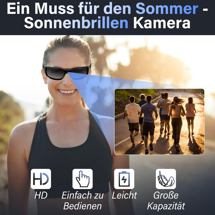 Mini Kamera, Brille mit Kamera, Action Cam 1080P Aktualisierte Tragbare Videobrille Sonnenkamerabril