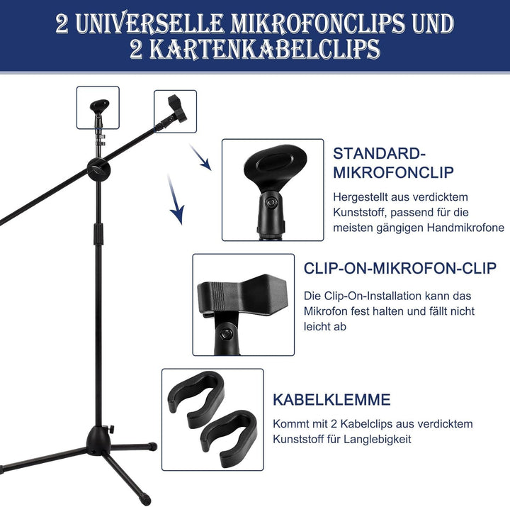 Mikrofonständer Einstellbare 73-175cm Mikrofonstativ Mikrofon Ständer mit 2 Mikrofonklemmen Einen St