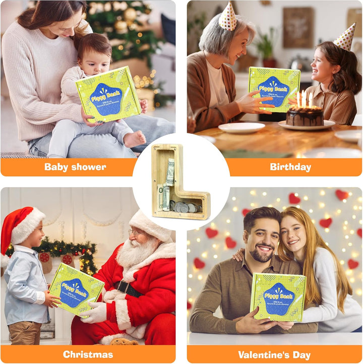 LEcylankEr Spardose Kinder Personalisierte A-Z Alphabet Sparbüchse Holz Spardose Dekoration Kreative