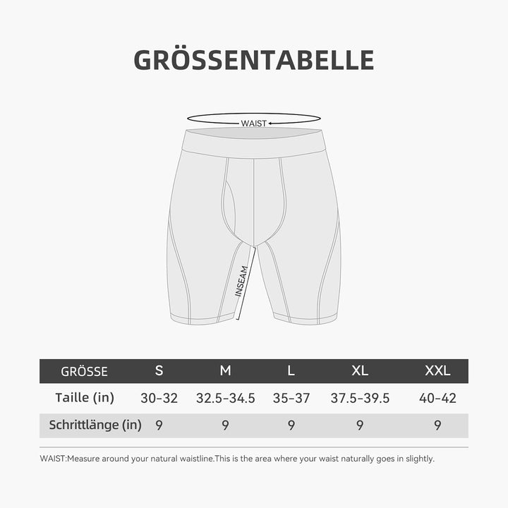 Natural Feelings Langes Bein Sport Boxershorts Herren 3er Pack Elastisch 9 Zoll Unterhosen Männer S