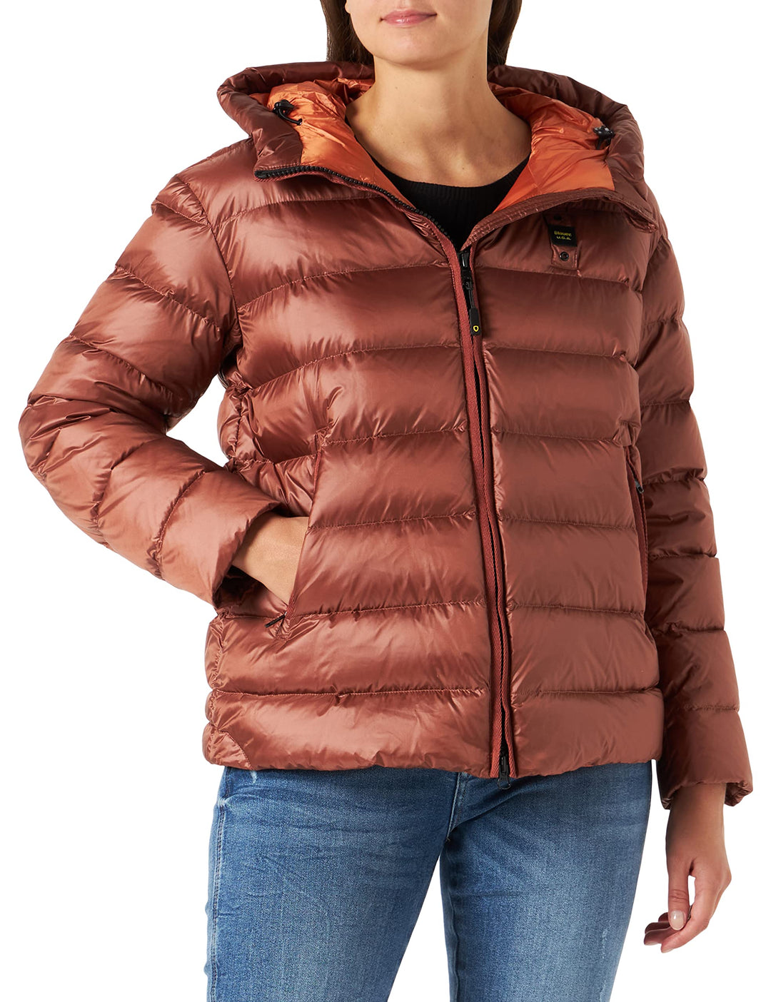 Blauer Damen Kurze Jacke mit Federöffnung, Ohne Pellic Steppjacke, 467cz Rost, Dunkel Int. Kürbiscre