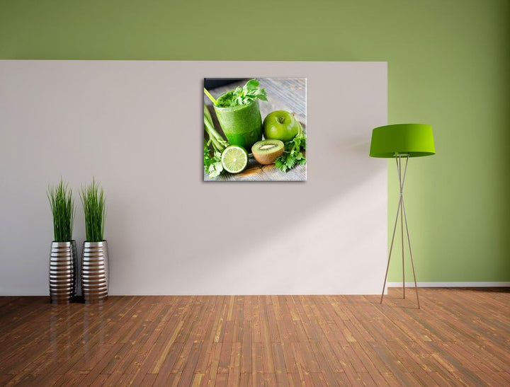 Pixxprint Bio Smoothie Apfel Limette Kiwi als Leinwandbild/Grösse: 70x70 cm/Wandbild/Kunstdruck/fert