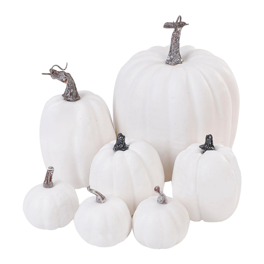 7 Halloween Weisser Kürbis Herbst Deko, Simulationsschaum Weisser Kürbis,Halloween Kunstpflanzen Kür