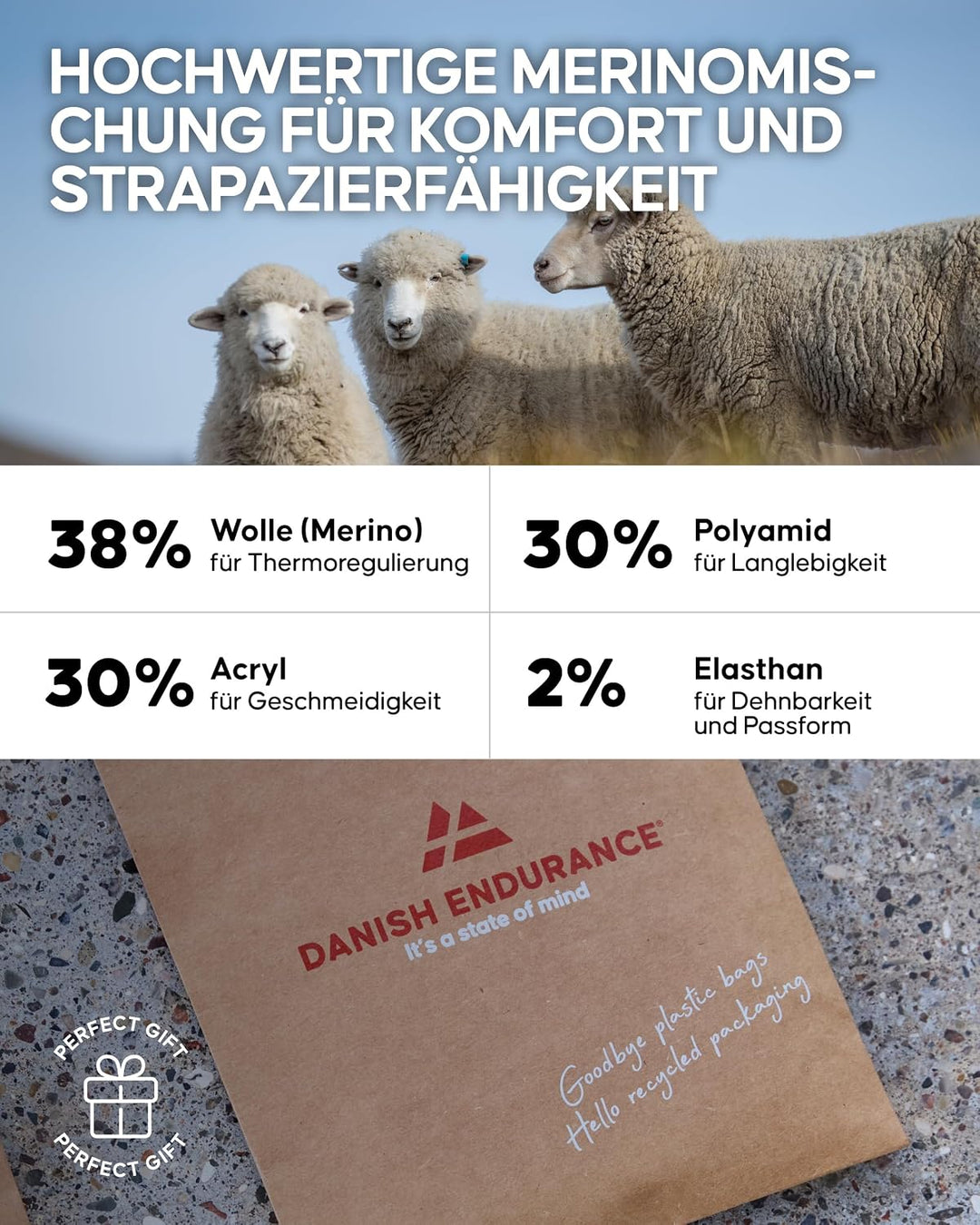 DANISH ENDURANCE Leichte Merinowolle Wandersocken, Atmungsaktiv, 3 &amp; 5 Paar | Leichte Merino Funktio
