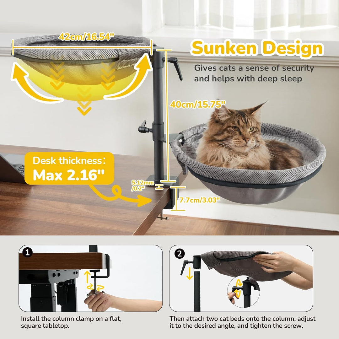 CATISM 2 Katzenbett für Schreibtisch - 360° drehbar & höhenverstellbar katzenkorb, Katzenhängematte