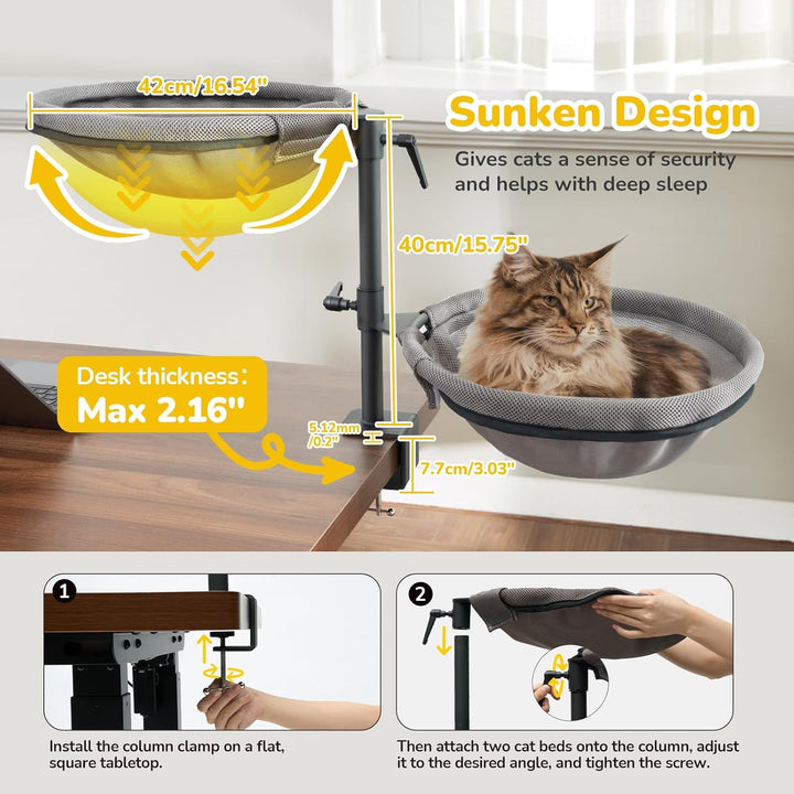 CATISM 2 Katzenbett für Schreibtisch - 360° drehbar & höhenverstellbar katzenkorb, Katzenhängematte