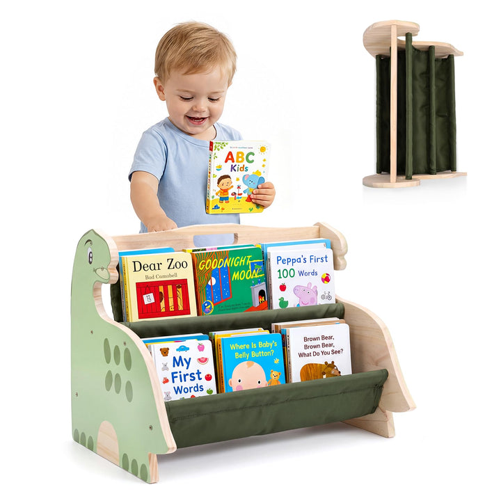Holz Kinder Bücherregal Doppelseitig Tragbar (Dinosaurier), Dinosaurier