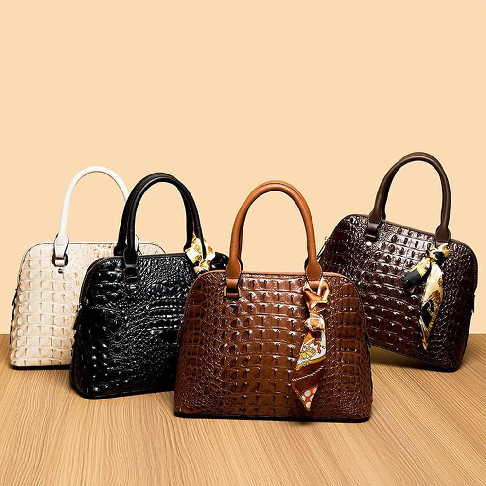 Coolives Damen Handtaschen-Set Damentasche aus PU-Leder mit Krokodilledermuster Henkeltasche Handtas