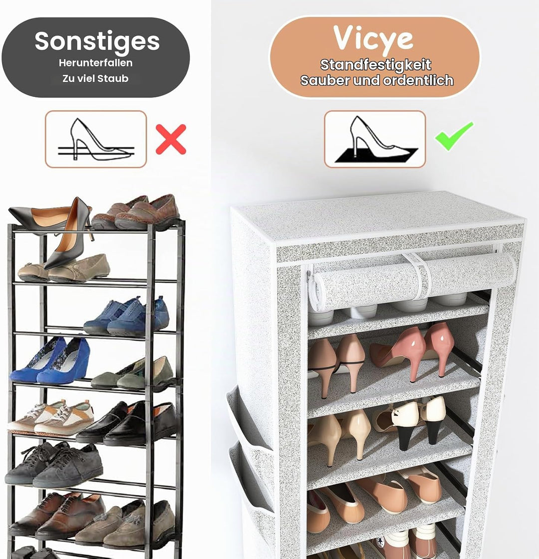 Schuhregal mit 11 Ebenen, Schuhschrank Stoff für 20-22 Paar Schuhe, Schuhregale Schmal und Hoch mit