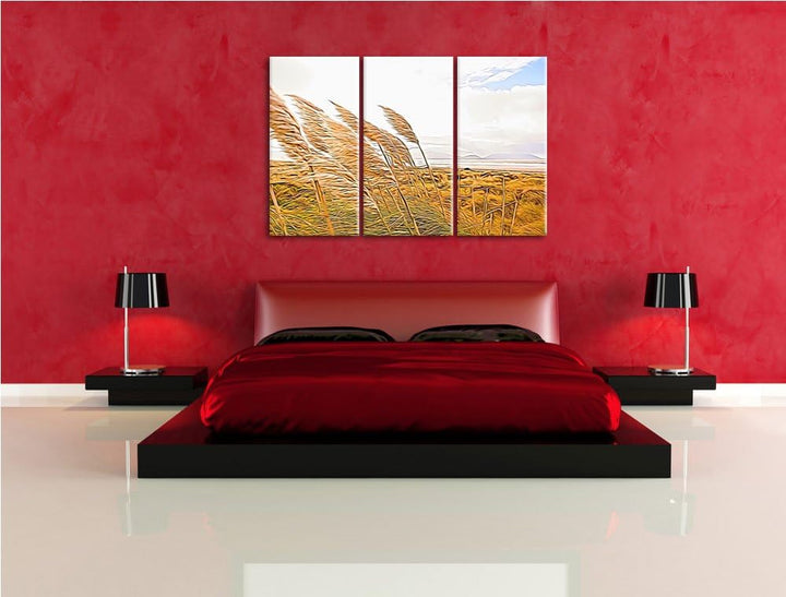 Schönes Schilf in den Dünen Spezial 3-Teiler Leinwandbild 120x80 Bild auf Leinwand, XXL riesige Bild
