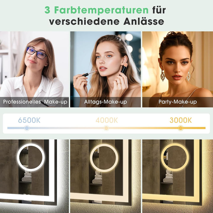 S'bagno Bluetooth Badezimmerspiegel mit Beleuchtung 80x60cm, Badspiegel mit Beleuchtung und 5fach-Lu