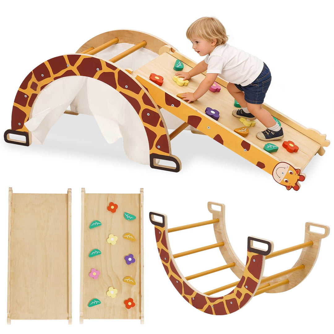 Klettergerüst Indoor mit Bogen, Rutsche, Schaukelstuhl, 4-in-1 Montessori Kletterbogen für Kleinkind