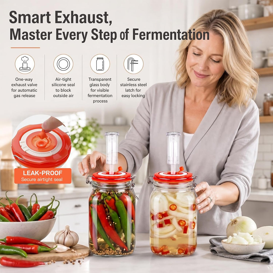 Fermentierglas 2 L, Fermentiergläser mit Gärventil &amp; Glasgewicht, 2er-Pack 2000ML Orange, 2000ML Ora