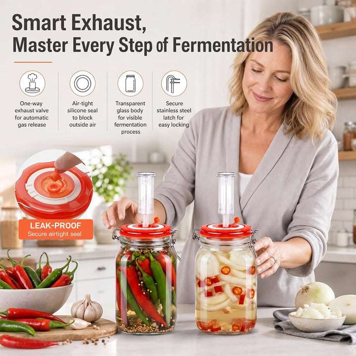 Fermentierglas 2 L, Fermentiergläser mit Gärventil &amp; Glasgewicht, 2er-Pack 2000ML Orange, 2000ML Ora