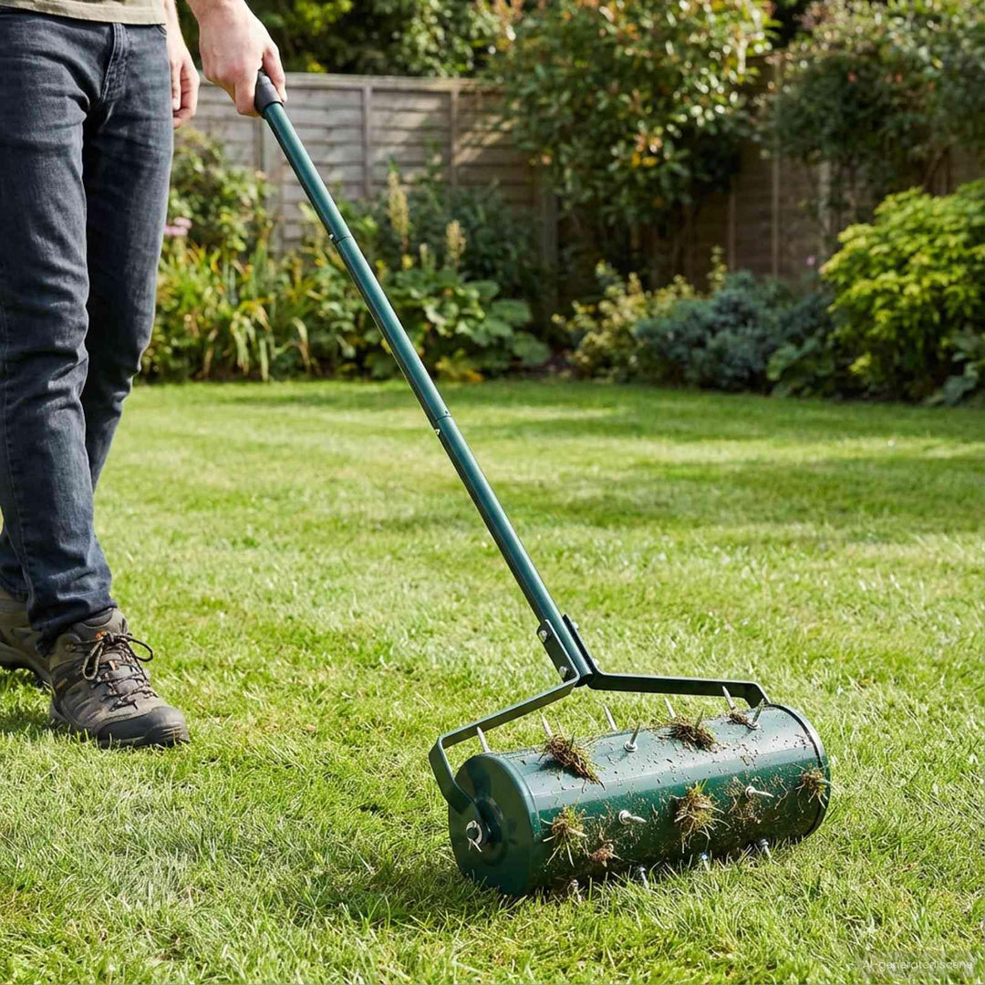 Rasenlüfter-Rasenroller mit Lüftungskrallen zur Bodenbelüftung, Stahl-Gartenwerkzeug zur Rasenpflege