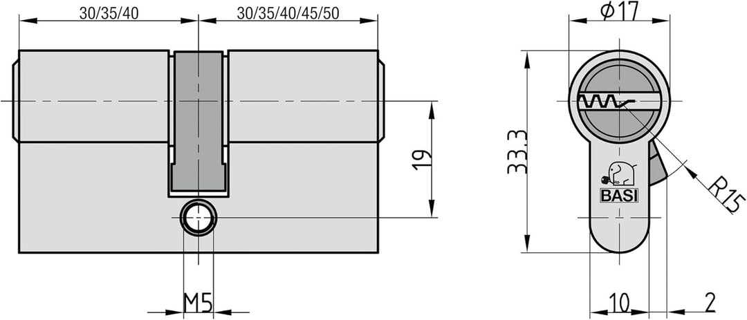 BASI | V55 Profil-Doppelzylinder 35/40 mm | Zylinderschloss mit 5 Wendeschlüssel und Codekarte | Boh