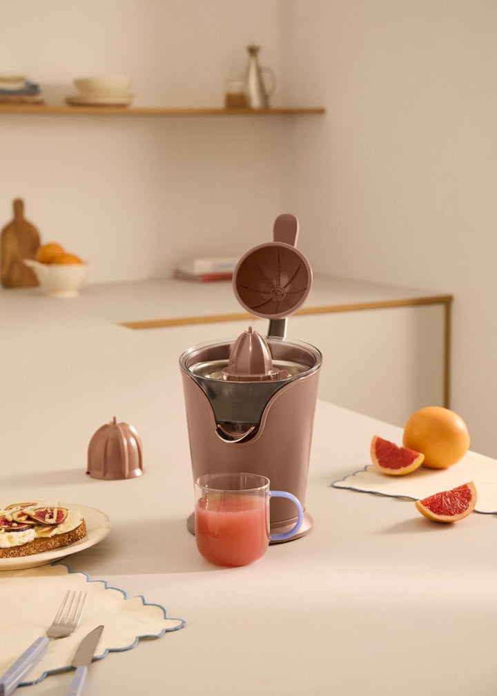 CREATE/JUICER PRESS/Elektrische Zitruspresse mit Hebel in Mokka/Spritzfrei, 250ml Behälter, Fruchtfl