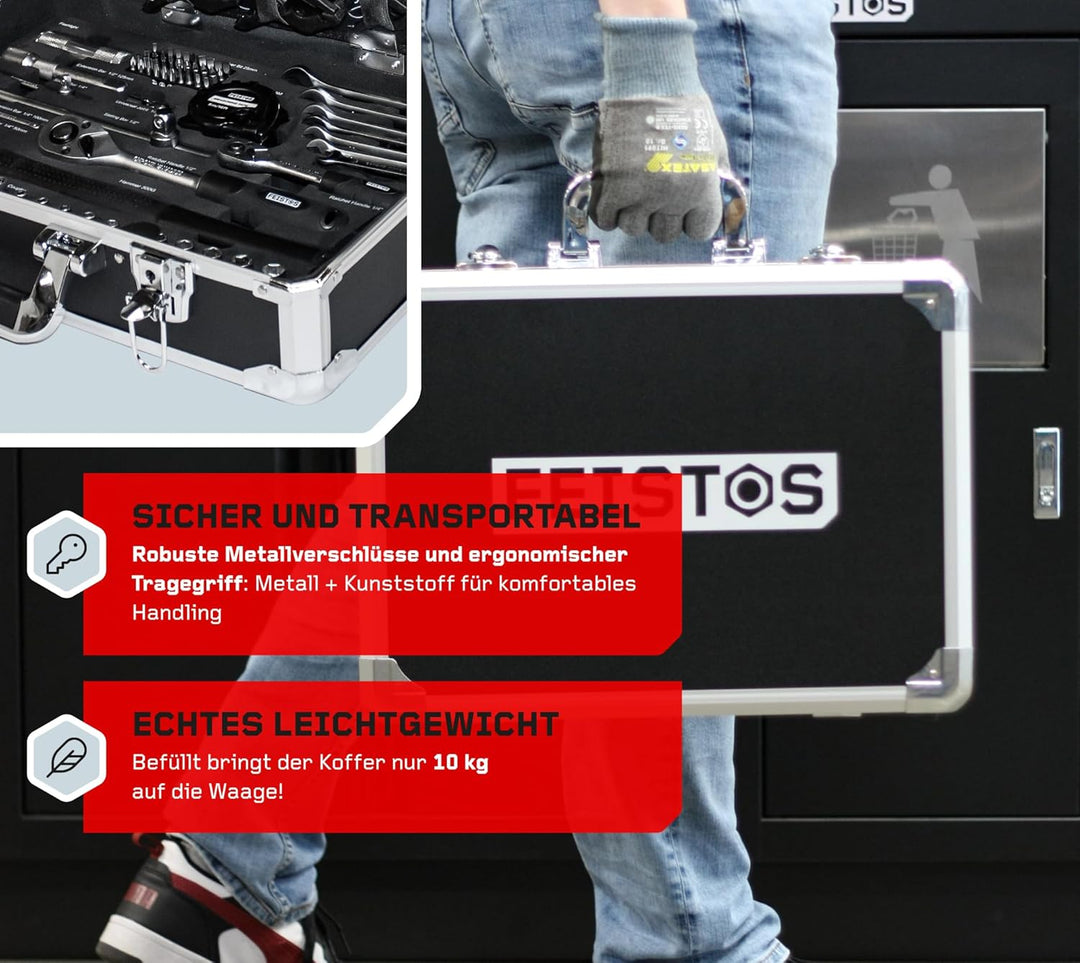 Werkzeugkoffer Manos 141 | Bestückt mit 141 hochwertigen Werkzeugen | Robuster Stahlkoffer mit Metal