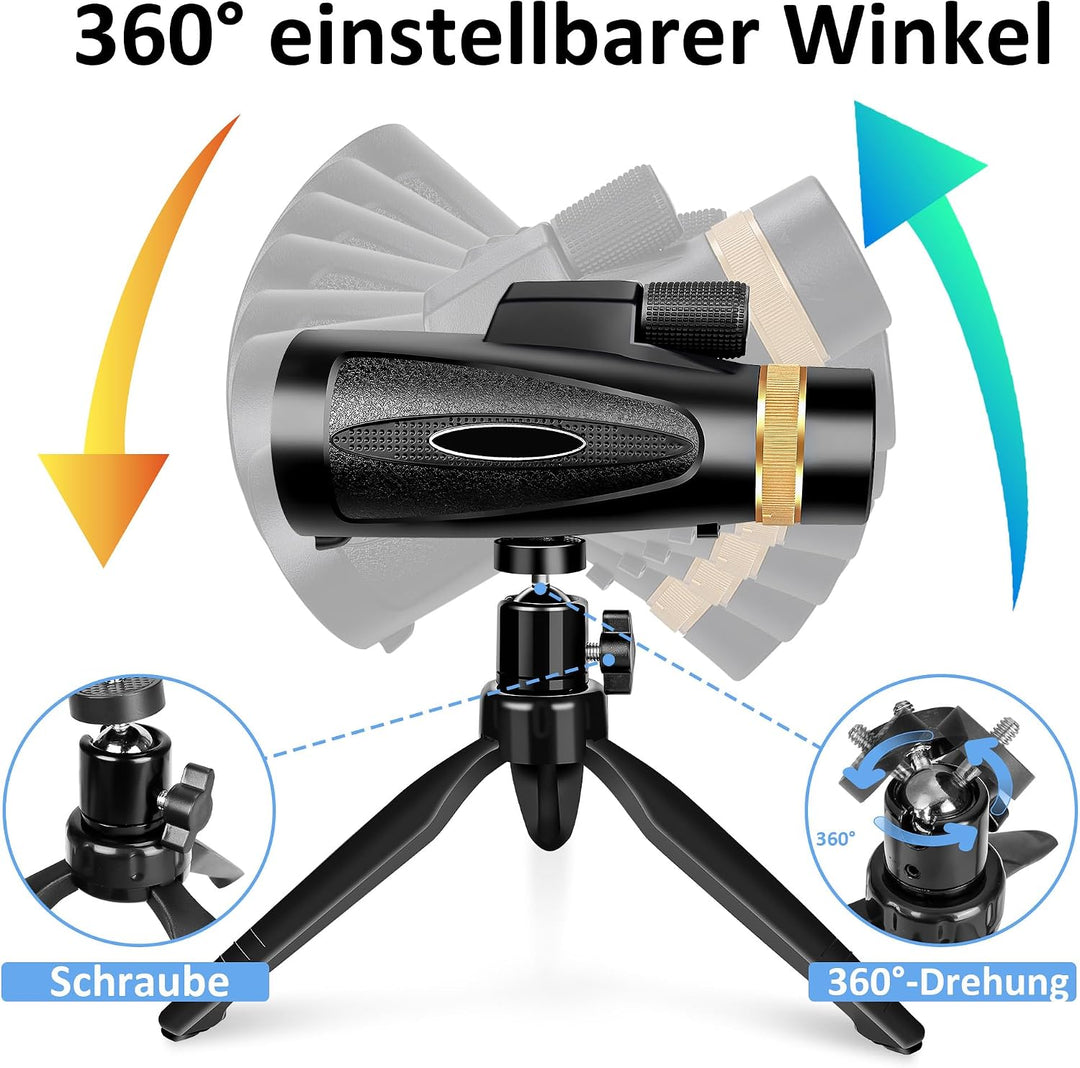 Monokular Teleskop 30X60 HD Monokular Fernrohr Erwachsene - Dark Black | mit Halterung Stativ FMC BA