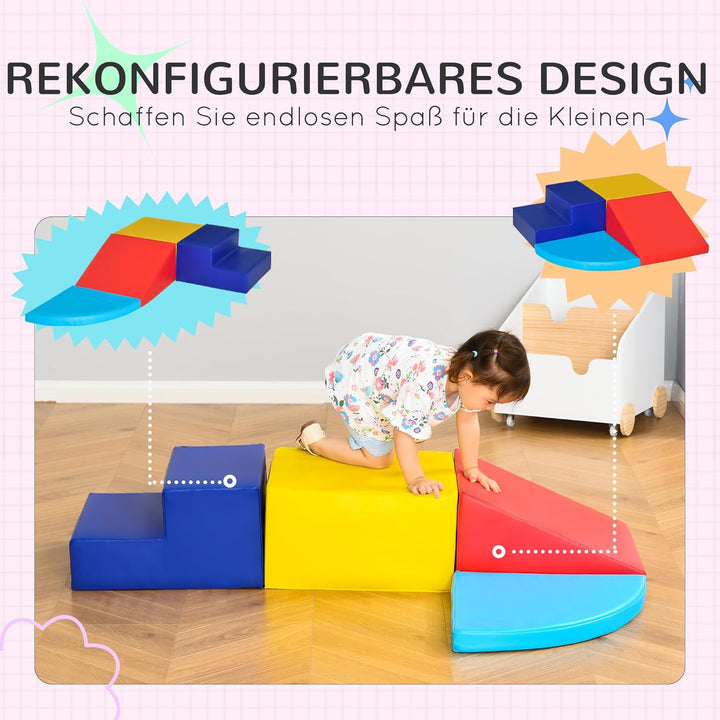 HOMCOM Softbausteine 4er-Set Schaumstoff Bausteine Riesenbausteine Bauklötze Bauspielzeug Schaumstof