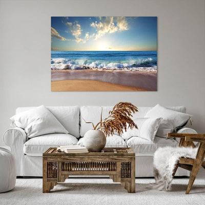 Bilder auf Leinwand 100x70cm Leinwandbild mit Rahmen Meer Ufer Wasser Gross Wanddeko Bild Schlafzimm