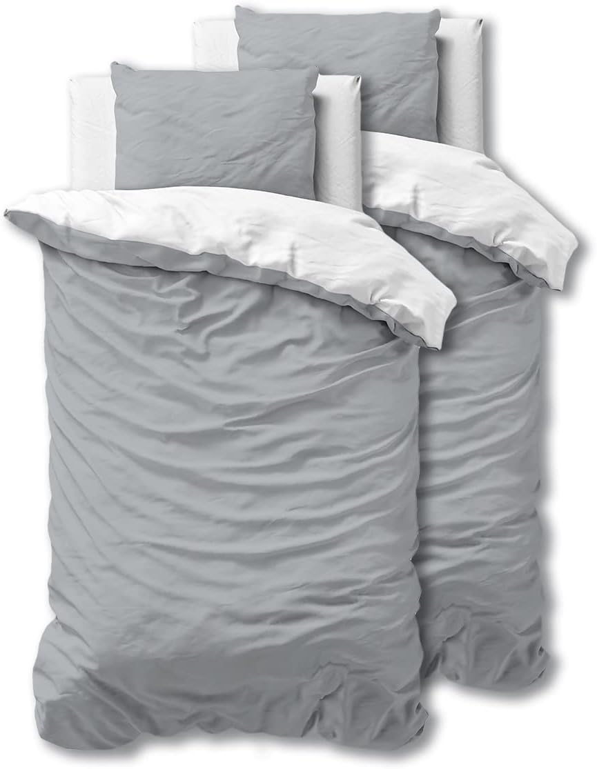 Sleeptime 100% Baumwolle Bettwäsche 155cm x 220cm 4teilig Weiss/Grau - weich & bügelfrei Bettbezüge