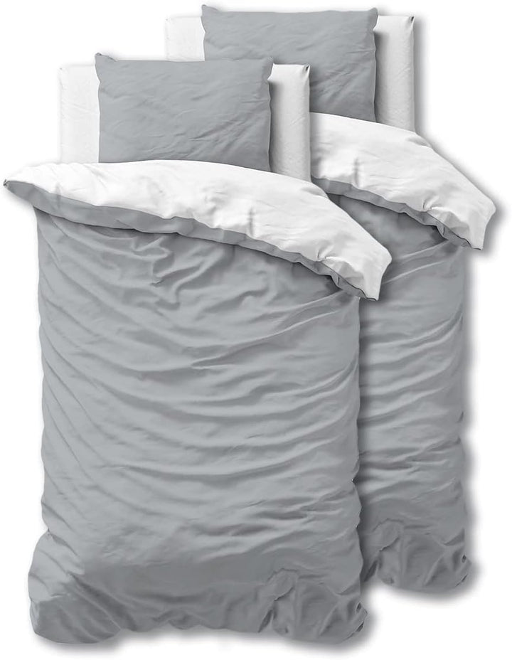 Sleeptime 100% Baumwolle Bettwäsche 155cm x 220cm 4teilig Weiss/Grau - weich & bügelfrei Bettbezüge