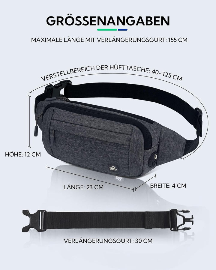 WATERFLY Bauchtasche Hüfttasche Herren Damen: Klein Gürteltasche Sport Bum Hip Bag Männer Frauen Wai