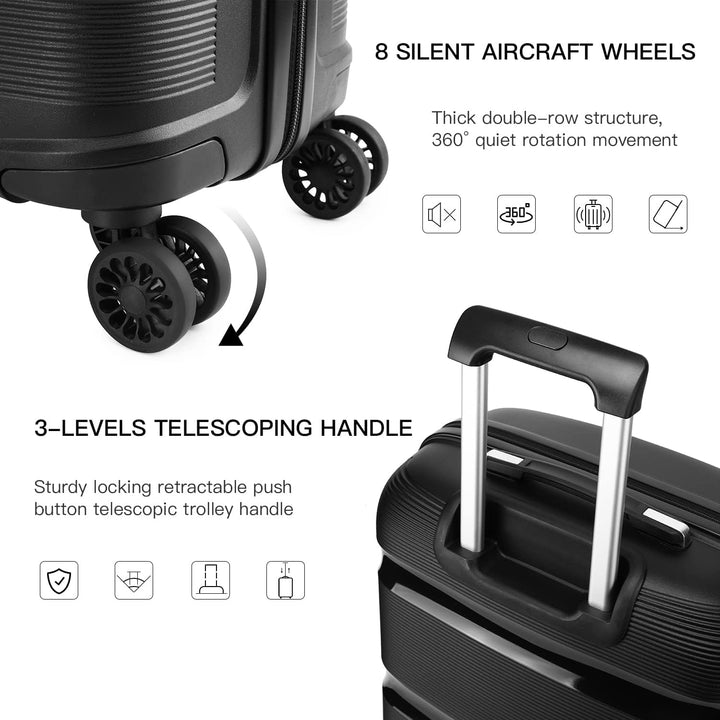 KONO Koffer Handgepäck Trolley 55cm Reisekoffer mit TSA Schloss und 4 Zwillingsrollens, Modisch und