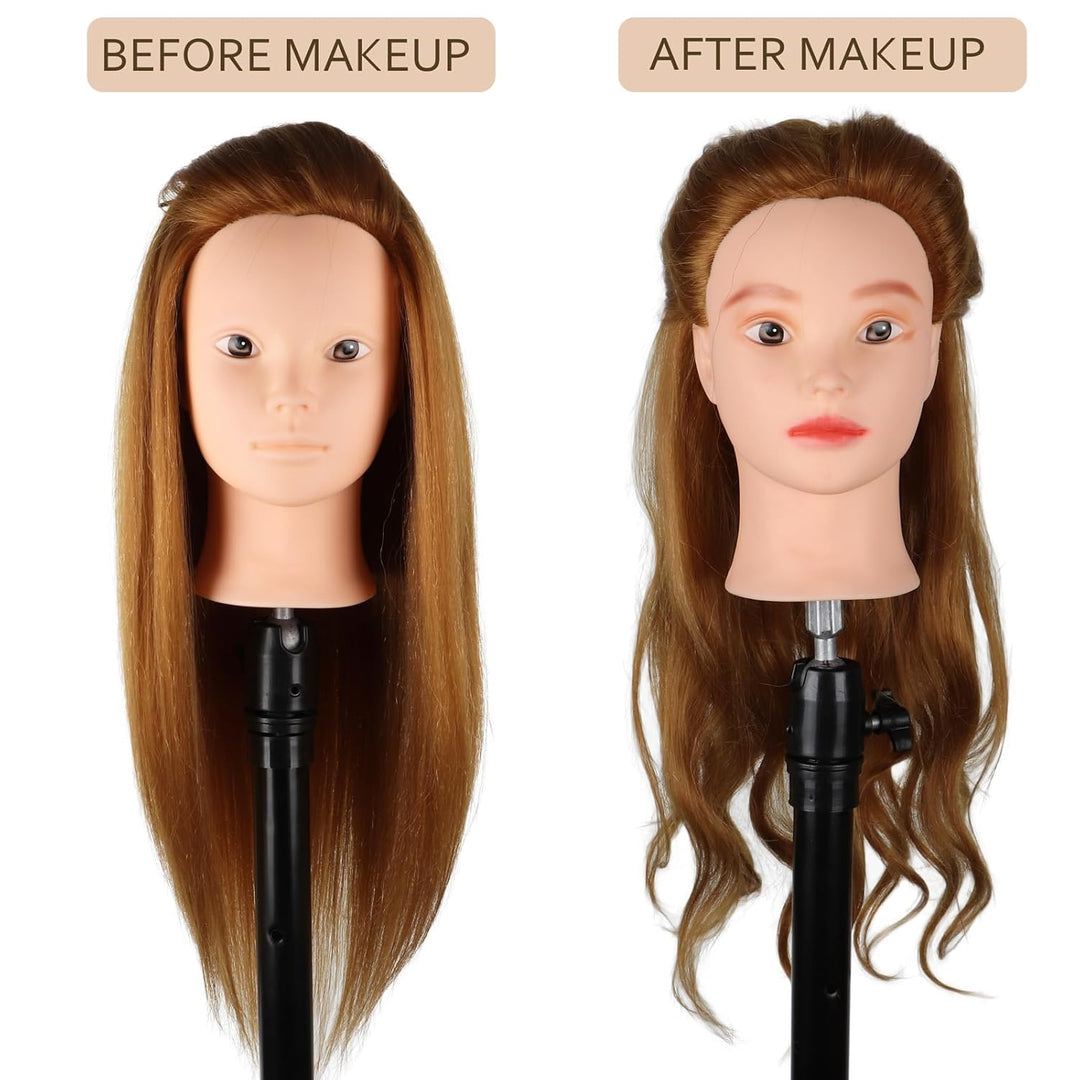 DaizySight Hair Styling Training Head with 60% Real Human Hair, 23" Cosmetology Mannequin Head Haird