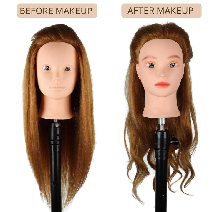 DaizySight Hair Styling Training Head with 60% Real Human Hair, 23" Cosmetology Mannequin Head Haird