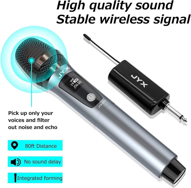 JYX Drahtloses Mikrofon, UHF Dynamisches Karaoke Mikrofon mit wiederaufladbarem Empfänger,Handmikrof