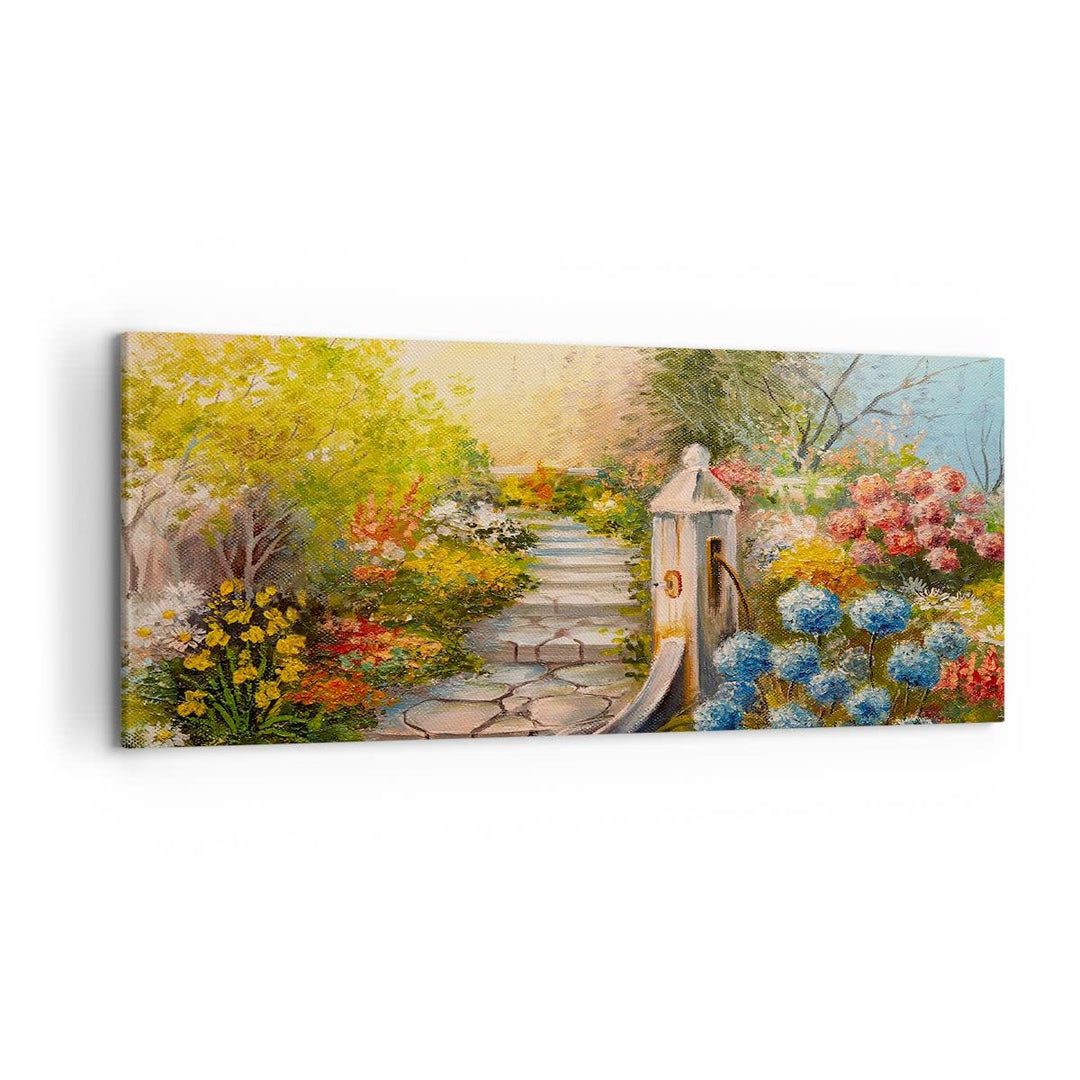 Wandbilder Dekoration Wohnzimmer Garten Blumen Sommer Panorama Bilder auf Leinwand 120x50cm Leinwand