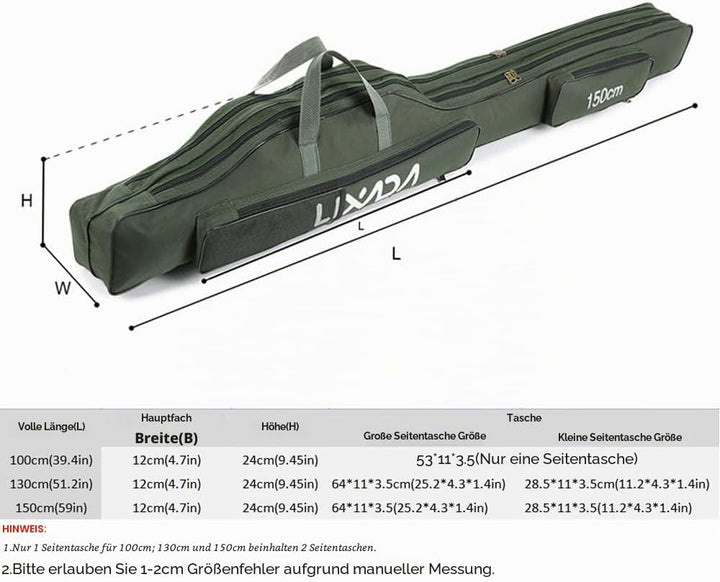 Lixada Tragbare Angeltasche, faltbar, Angelrutentasche, Outdoor-Angeltasche, 100 cm/130 cm/150 cm Gr