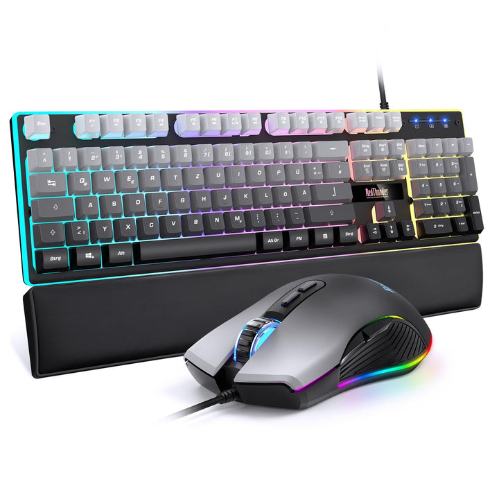 RedThunder K10 Gaming Tastatur und Maus Set, QWERTZ DE Layout, 26KRO Tastatur + 7D 7200 DPI Mause &