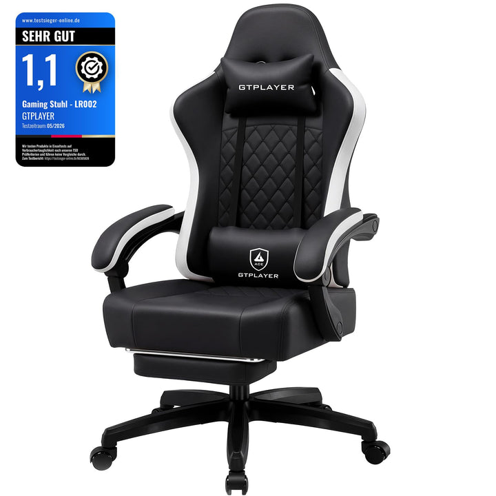 GTPLAYER Gaming Stuhl Ergonomischer Gaming Sessel Schreibtischstuhl Kunstleder, Federsitzkissen, Ver