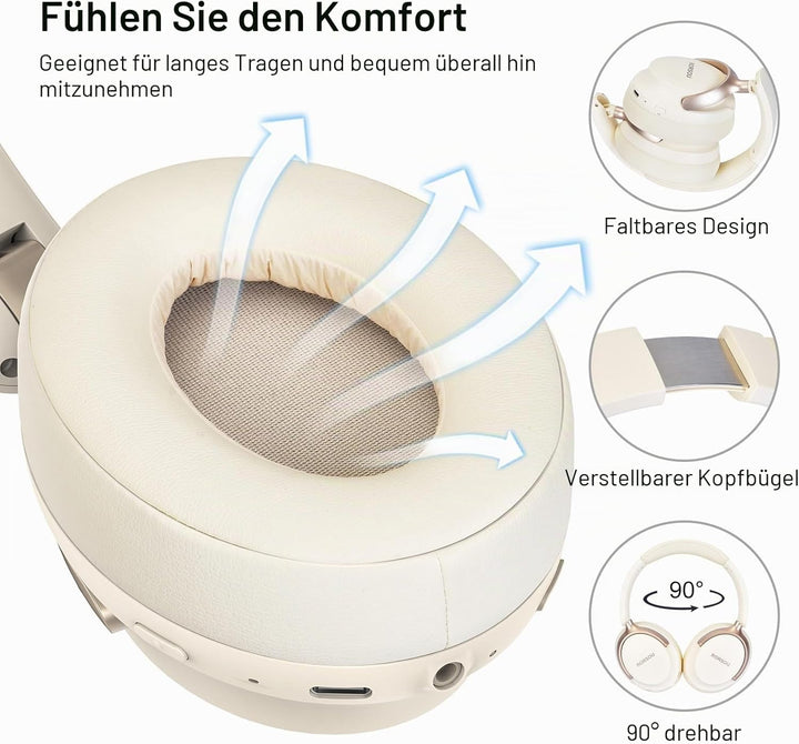 RORSOU B8 Over-Ear Bluetooth Kopfhörer, 6 EQ Musik Modi, 50 stündige Laufzeit, Deep Bass Wireless Ko