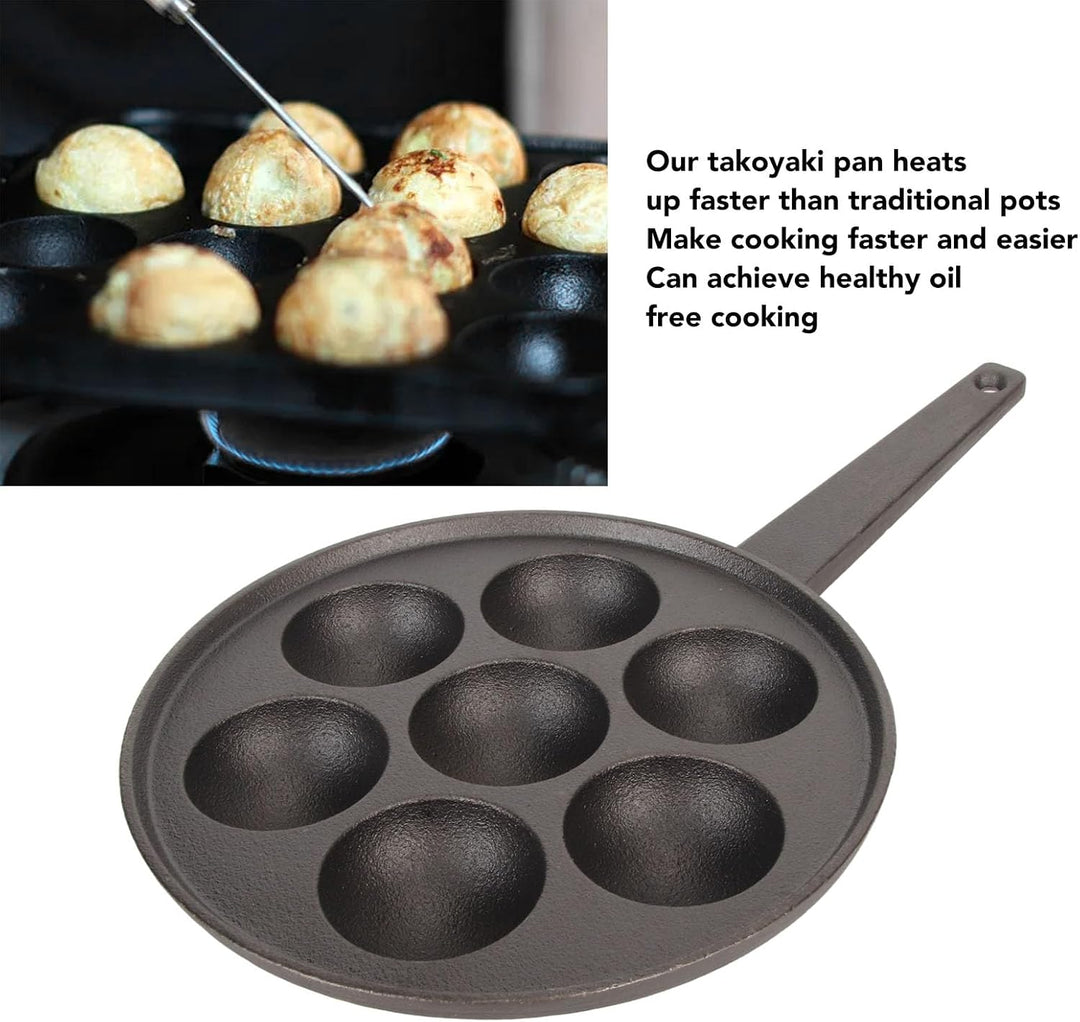 generic 7-Loch-Takoyaki-Grillpfanne aus Gusseisen mit Antihaftbeschichtung – Vertieftes und Vergröss